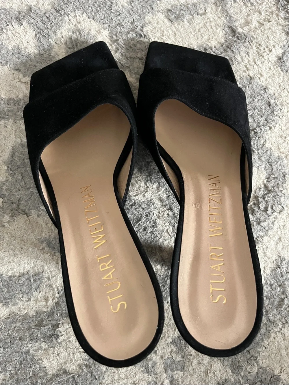 Stuart Weitzman Tia Square Toe Suede Mule Sandal